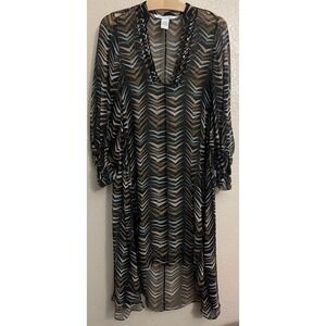 Diane von Furstenberg DVF Silk Chiffon Chevron Print V-Neck Tunic Dress Size 2